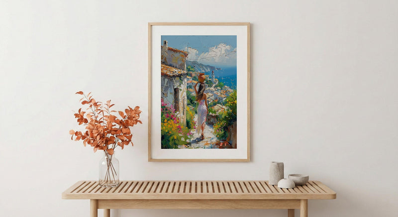 African Village Poster, Summer Wall Decor - Woman with Water Jug Art
