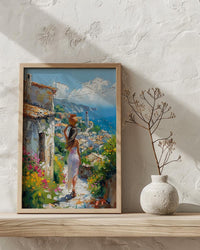 African Village Poster, Summer Wall Decor - Woman with Water Jug Art