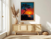 African Village Wall Art, Summer Sunset Decor - Elders Acacia Tree
