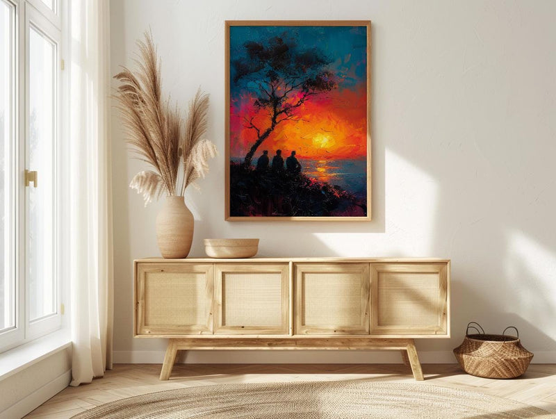 African Village Wall Art, Summer Sunset Decor - Elders Acacia Tree