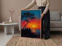 African Village Wall Art, Summer Sunset Decor - Elders Acacia Tree