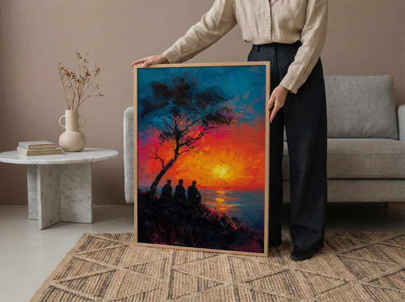 African Village Wall Art, Summer Sunset Decor - Elders Acacia Tree