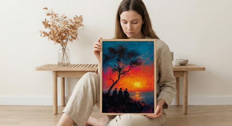 African Village Wall Art, Summer Sunset Decor - Elders Acacia Tree