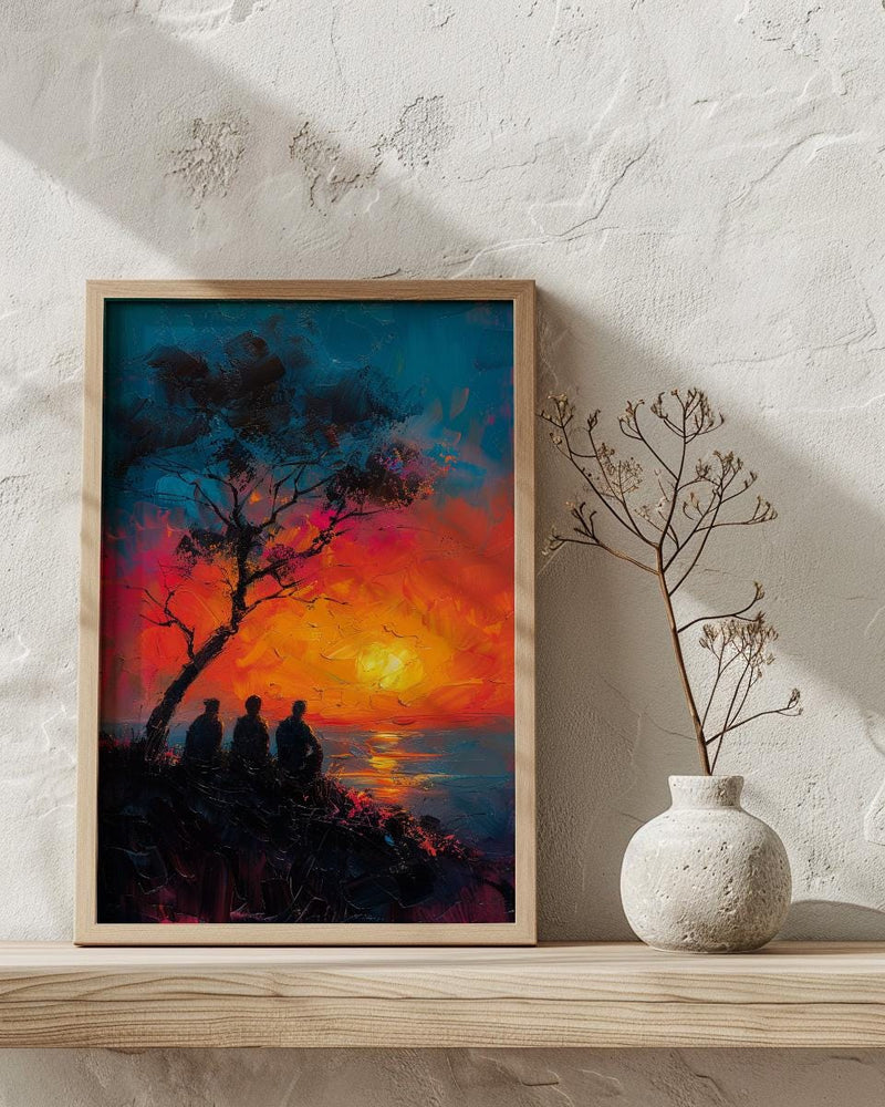 African Village Wall Art, Summer Sunset Decor - Elders Acacia Tree