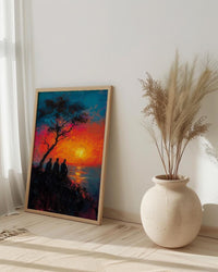 African Village Wall Art, Summer Sunset Decor - Elders Acacia Tree