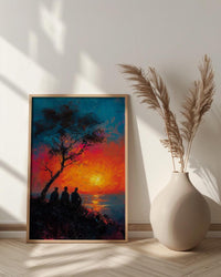 African Village Wall Art, Summer Sunset Decor - Elders Acacia Tree