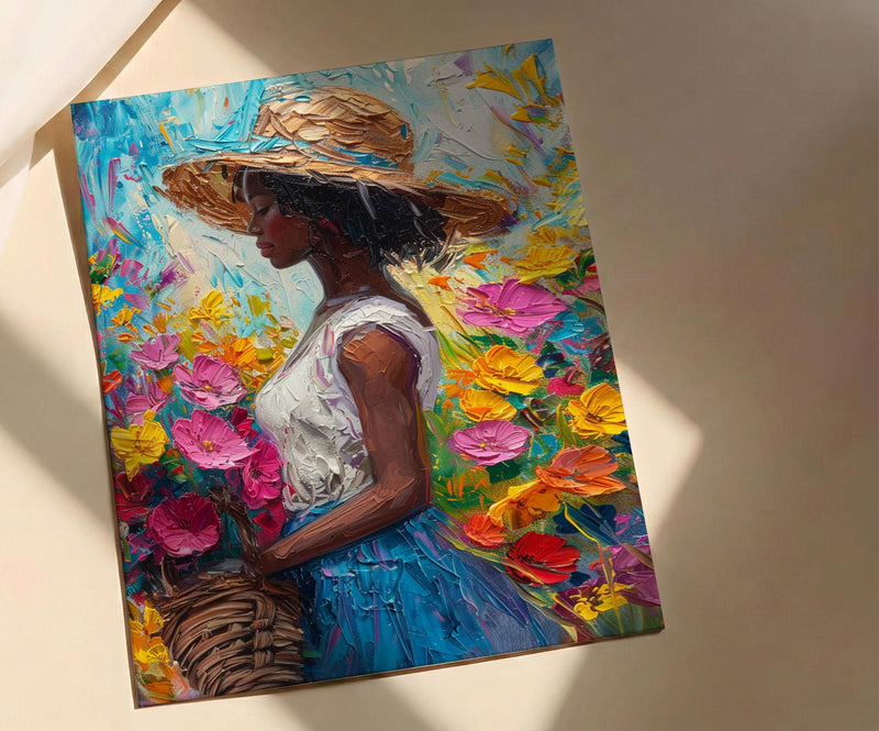 African Market Art Print, Flower Basket Decor - Summer Street Poster