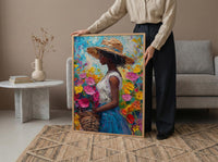 African Market Art Print, Flower Basket Decor - Summer Street Poster