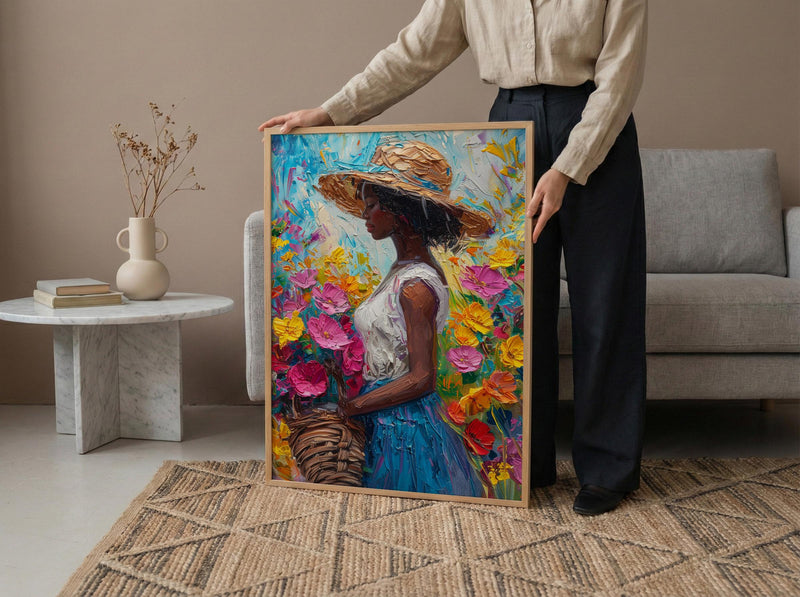 African Market Art Print, Flower Basket Decor - Summer Street Poster