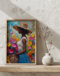 African Market Art Print, Flower Basket Decor - Summer Street Poster