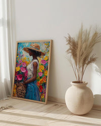 African Market Art Print, Flower Basket Decor - Summer Street Poster