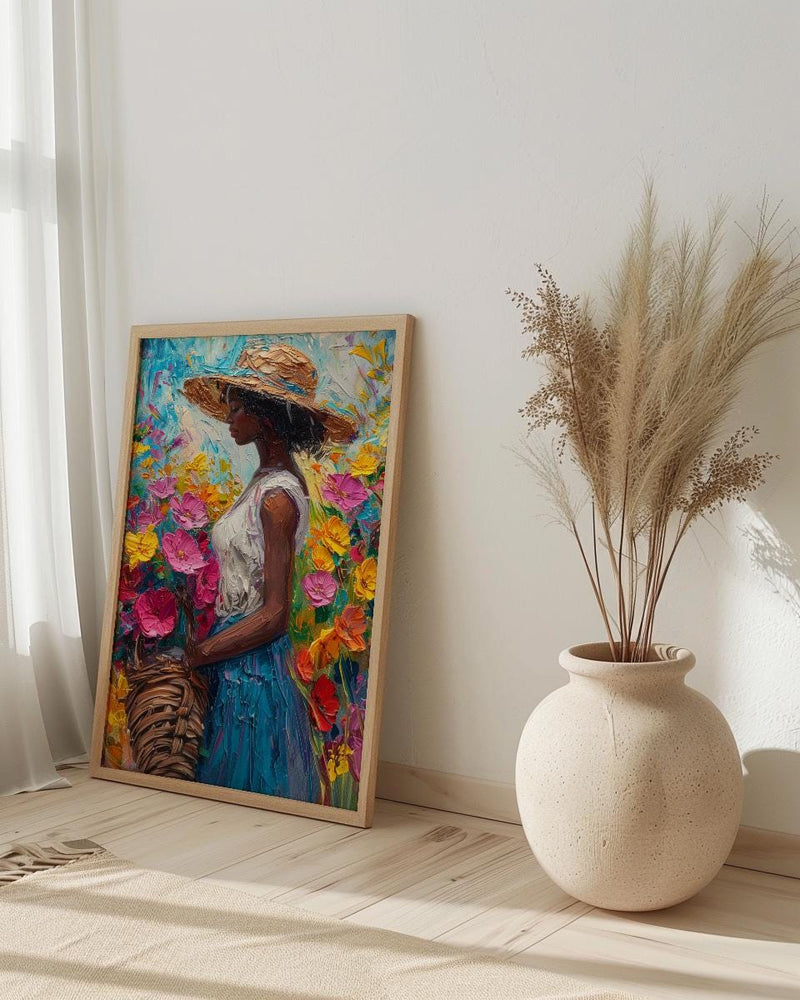 African Market Art Print, Flower Basket Decor - Summer Street Poster