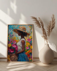African Market Art Print, Flower Basket Decor - Summer Street Poster