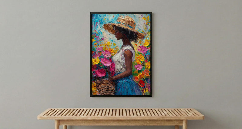 African Market Art Print, Flower Basket Decor - Summer Street Poster