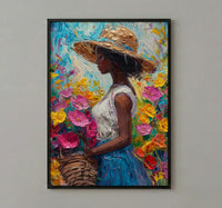 African Market Art Print, Flower Basket Decor - Summer Street Poster