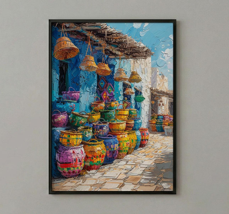 Handwoven Basket Wall Art, Rustic Market Decor - Traditional Craft Print
