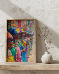 African Jewelry Wall Art, Beaded Craft Decor - Street Stall Landscape