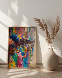 African Jewelry Wall Art, Beaded Craft Decor - Street Stall Landscape