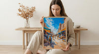 Desert Market Poster, Sahara Caravan Decor - Camel Street Landscape