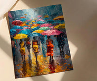 Market Rain Art Print, Summer Shower Decor - Colorful Umbrella Poster