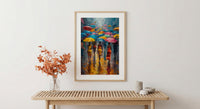 Market Rain Art Print, Summer Shower Decor - Colorful Umbrella Poster