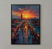 Sunset Market Poster, Rooftop View Decor - African City Landscape