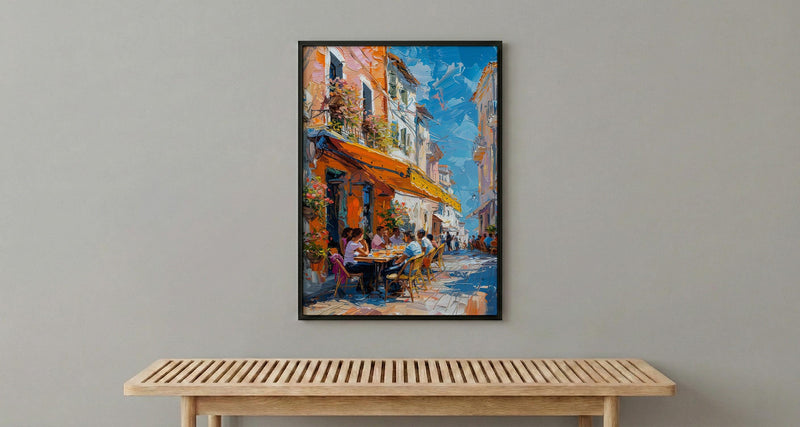 Lively Street Cafe Art, African Market Decor - Sunny Awning Poster