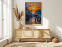 Golden Hour Market Art, African Village Decor - Sunset Street Landscape