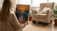 Golden Hour Market Art, African Village Decor - Sunset Street Landscape