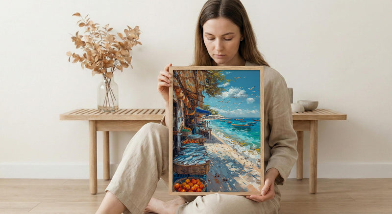 Coastal Fish Market Poster, African Beach Decor - Ocean Village Art