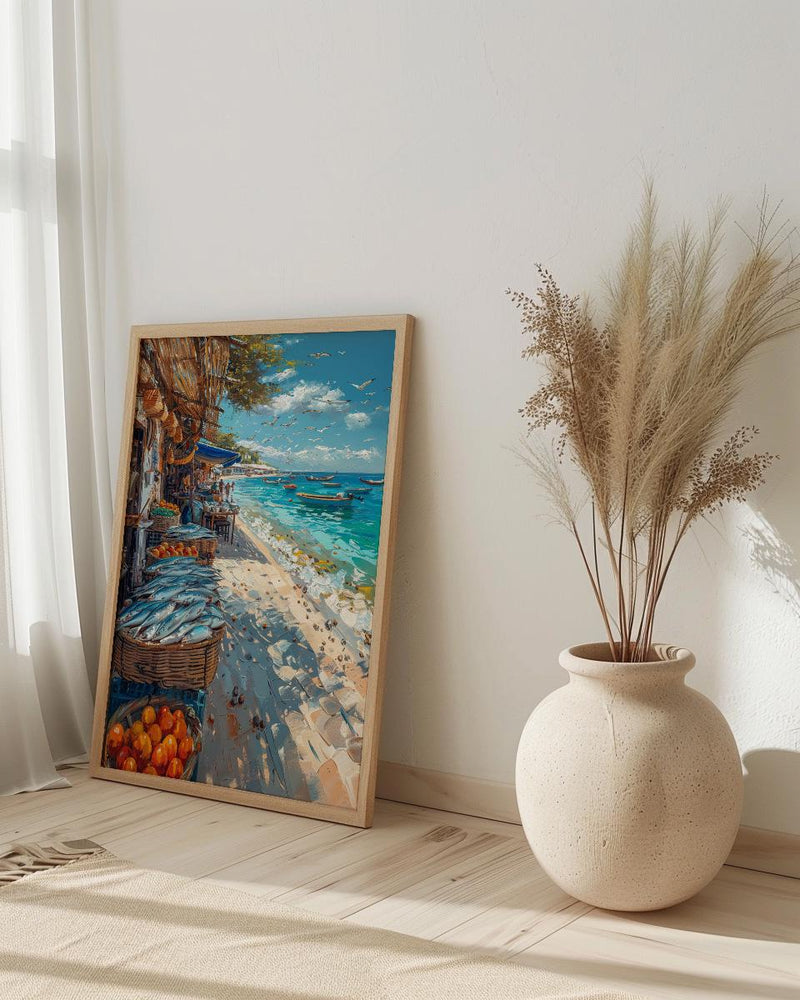 Coastal Fish Market Poster, African Beach Decor - Ocean Village Art