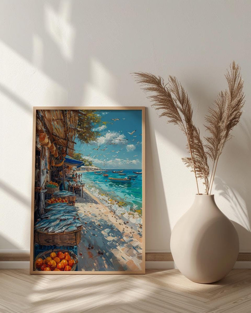 Coastal Fish Market Poster, African Beach Decor - Ocean Village Art