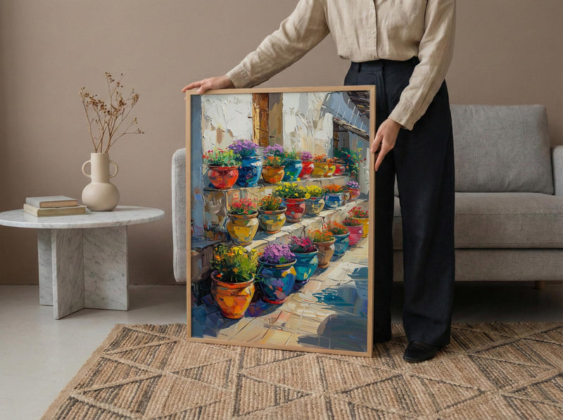 Terracotta Pottery Art Print, African Market Decor - Rustic Clay Poster