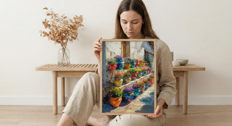 Terracotta Pottery Art Print, African Market Decor - Rustic Clay Poster