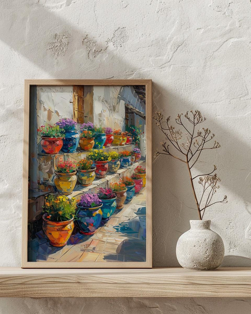 Terracotta Pottery Art Print, African Market Decor - Rustic Clay Poster