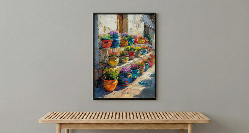 Terracotta Pottery Art Print, African Market Decor - Rustic Clay Poster