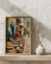 African Coffee Poster, Market Trader Decor - Roasted Bean Landscape