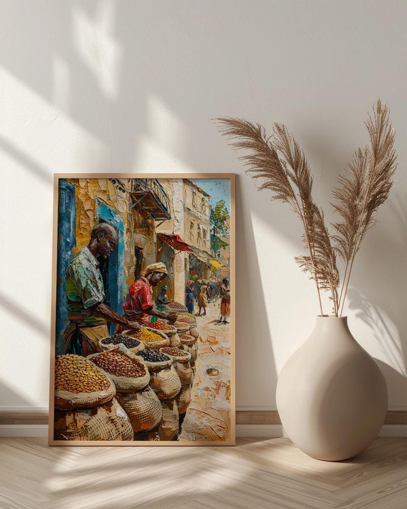African Coffee Poster, Market Trader Decor - Roasted Bean Landscape