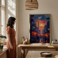 Evening Lantern Art Print, African Market Decor - Sunset Street Poster