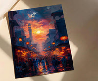 Evening Lantern Art Print, African Market Decor - Sunset Street Poster