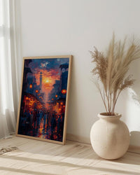 Evening Lantern Art Print, African Market Decor - Sunset Street Poster