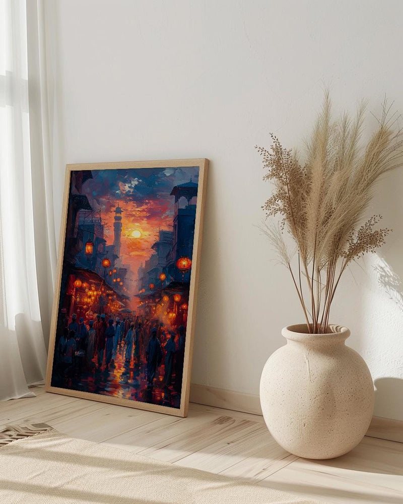 Evening Lantern Art Print, African Market Decor - Sunset Street Poster