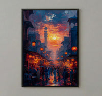 Evening Lantern Art Print, African Market Decor - Sunset Street Poster
