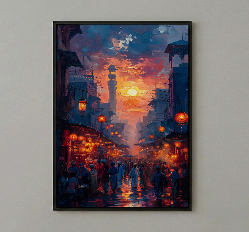 Evening Lantern Art Print, African Market Decor - Sunset Street Poster