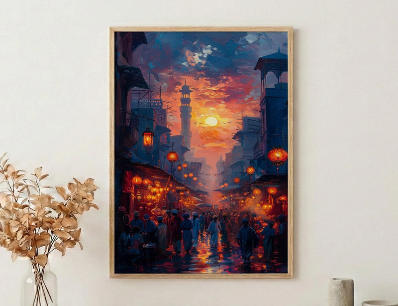 Evening Lantern Art Print, African Market Decor - Sunset Street Poster