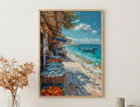 Coastal Fish Market Poster, African Beach Decor - Ocean Village Art