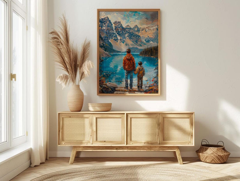 Moraine Lake Poster, Banff National Park Decor - Father And Son Landscape Art