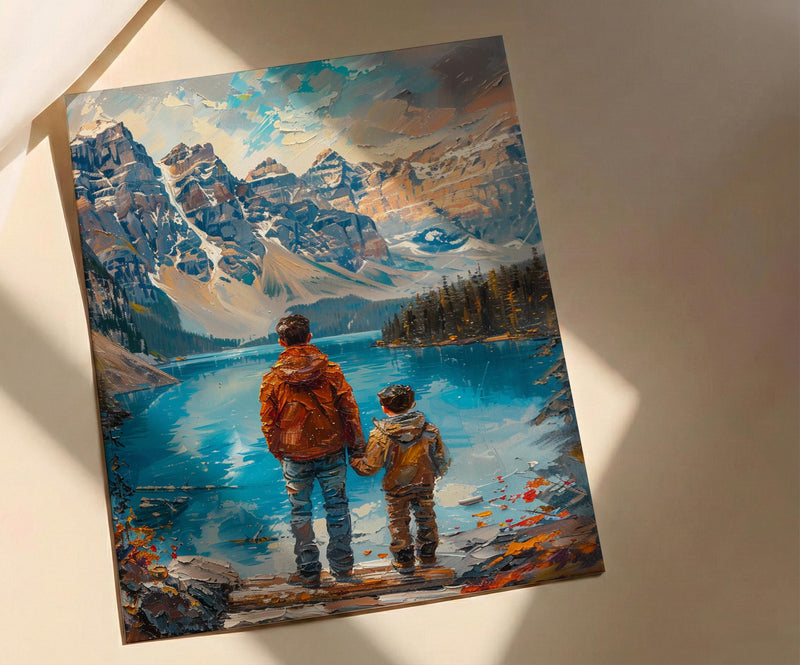 Moraine Lake Poster, Banff National Park Decor - Father And Son Landscape Art
