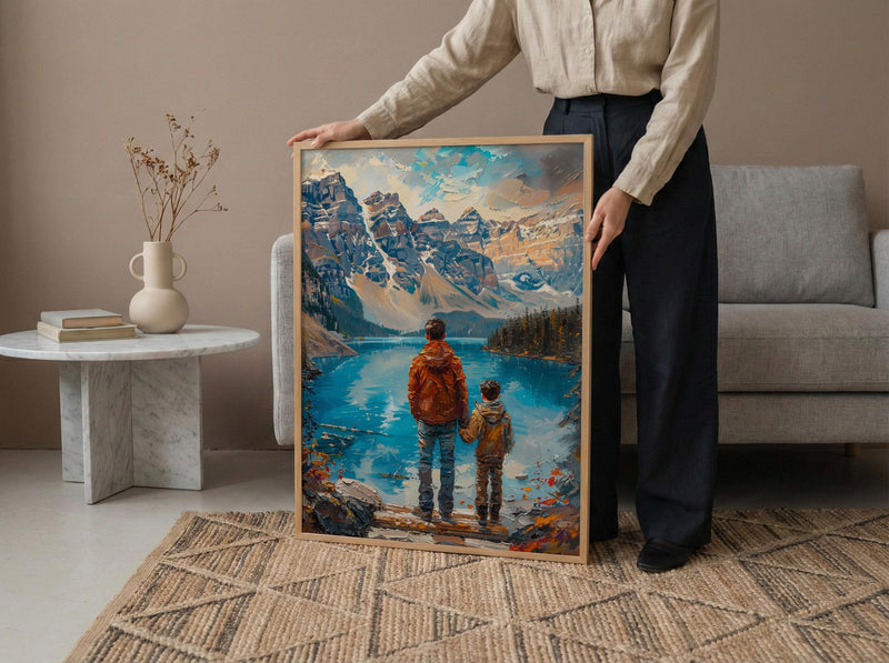 Moraine Lake Poster, Banff National Park Decor - Father And Son Landscape Art