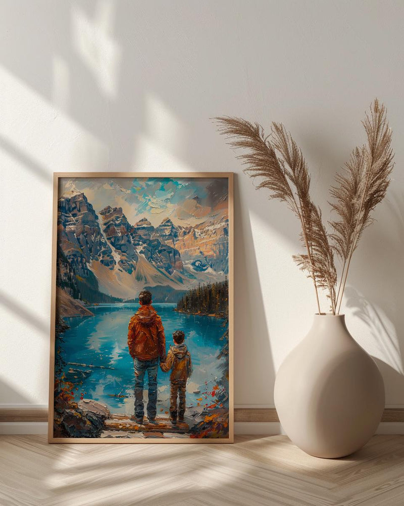 Moraine Lake Poster, Banff National Park Decor - Father And Son Landscape Art